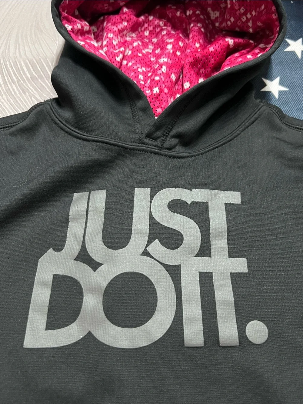 Nike Girls Youth M Therma-FIT Just Do It Hoodie Black Gray Pink 520529-010